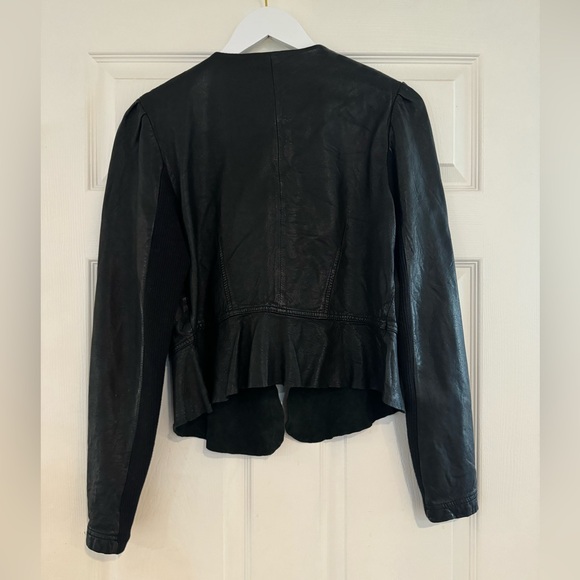 NWOT BCBG MaxAzria Black Zippered Mix Media 100% Leather Jacket Size Medium - Picture 3 of 6